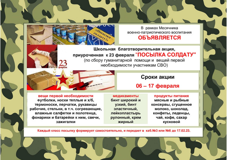 Всероссийская благотворительная акция "ПОСЫЛКА СОЛДАТУ" и акции «ПИСЬМО СОЛДАТУ».